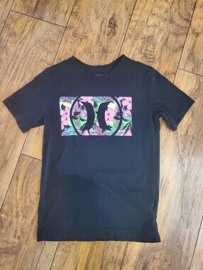 Hurley Boys Black Floral Logo Graphic Tee Size 10-12 YXS